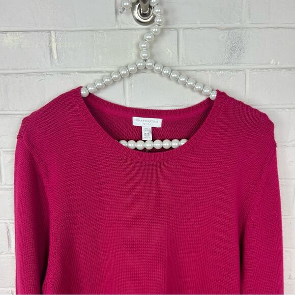 NWT Charter Club 100% Pima Cotton Fuchsia Pink Knit Sweater Size LP - Picture 2 of 6